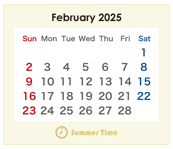2025年のオーストラリアのカレンダー 2月
