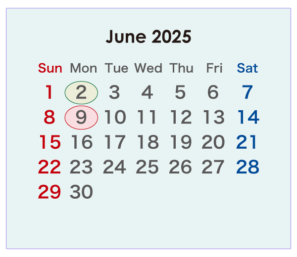 2025年のオーストラリアのカレンダー 6月