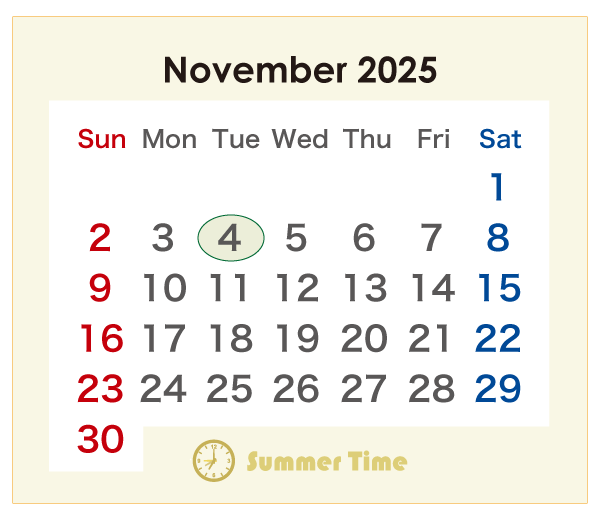2025年のオーストラリアのカレンダー 11月