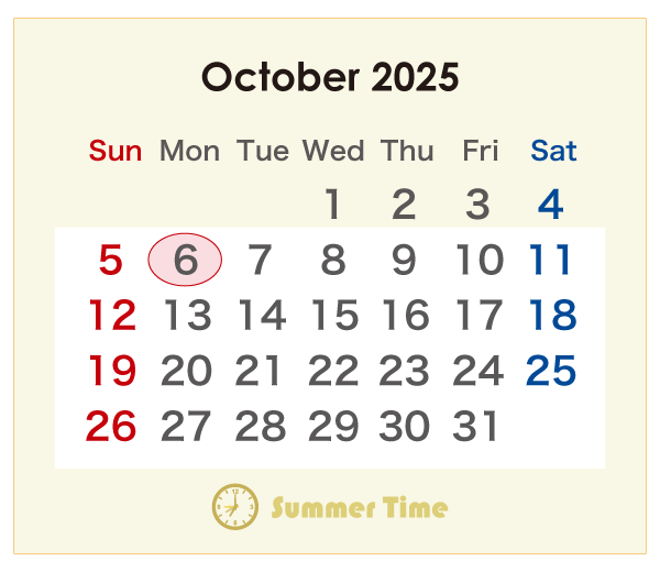 2025年のオーストラリアのカレンダー 10月