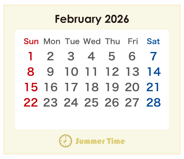 2026年のオーストラリアのカレンダー 2月
