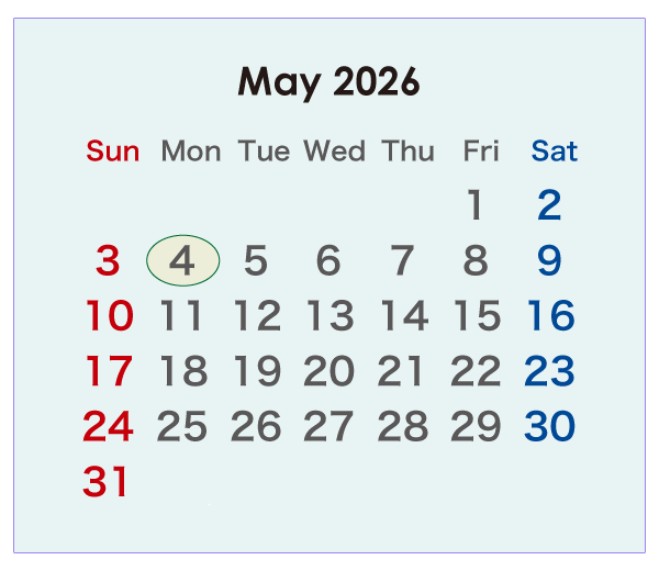 2026年のオーストラリアのカレンダー 5月