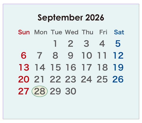 2026年のオーストラリアのカレンダー 9月